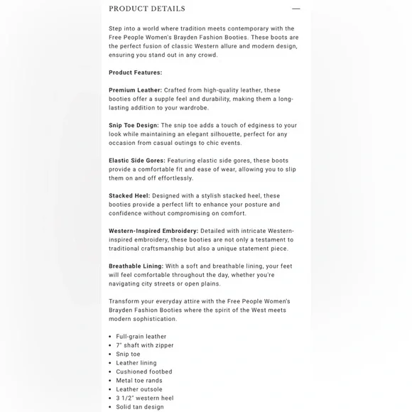 Free People Brayden Western Boho Boots Tan Etched Snip Toe Size 7 - Picture 10 of 16